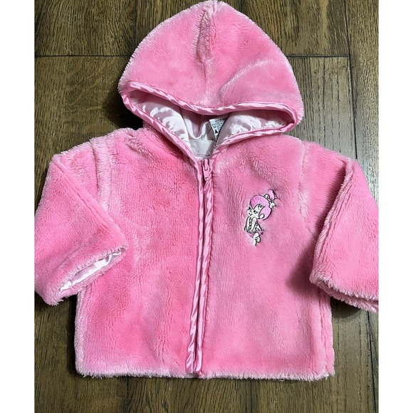 VTG Hanna-Barbera Presents Pebble Flintstones Embroidered Baby Girl Coat Sz 12M - Picture 1 of 9